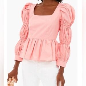 Hyacinth House Tuckernuck Clemons Puff Sleeve Blouse Pink Sz XS cotton poplin